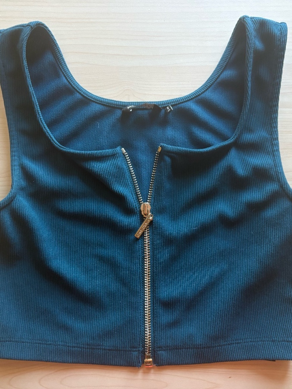 Marciano Teal Crop Top With Gold Zipper